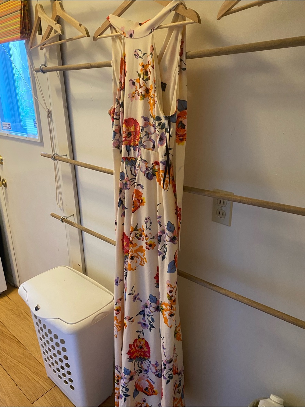 Floral Cream Maxi Dress with Multicolor Blooms